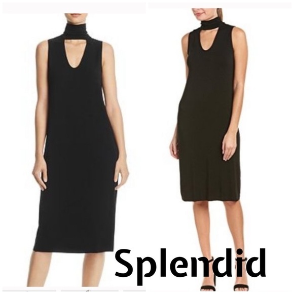 NWT Splendid Women's Cutout Mock Neck Dress, Black knee length soft fabric - Picture 1 of 10